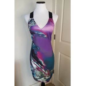 Bebe Black Purple Green Mini Dress